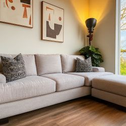 Light Gray Sofa (Machine Washable Covers) with Ottoman