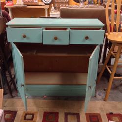 Vintage Blue Three Drawer Cabinet For Sale