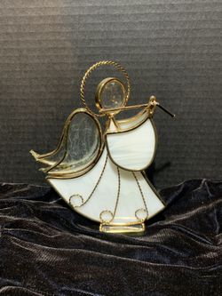 VTG stained Glass & Metal Angel Playing Flute Figurine Sun Catcher
