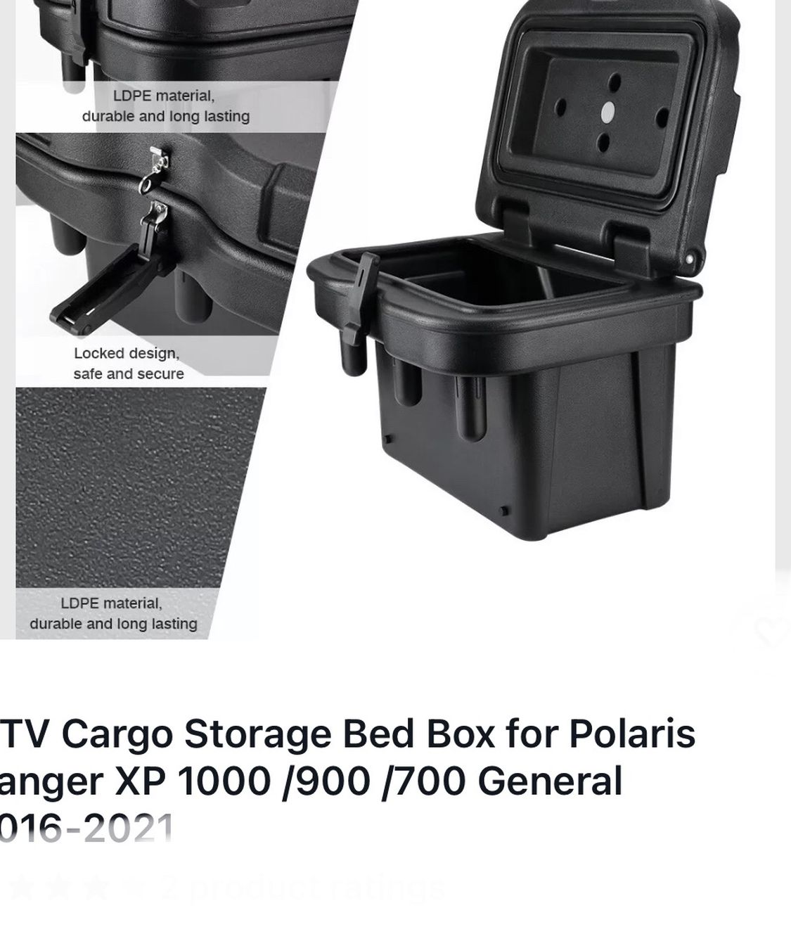 UTV Cargo Storage Bed Box for Polaris Ranger XP 1000 /900 /700 General 2016-2021