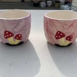 Mushroom Pots: 1 Pink,  1 Purple