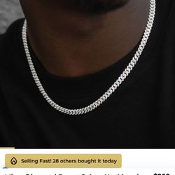 Micro Diamond Prong Cuban Necklace in White Gold - 6mm Size 24”