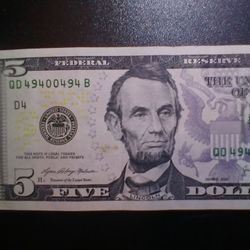 Rare $5 Note Serial Numer 