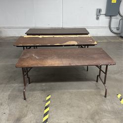 Tables With Folding Legs Two Six Foot X 30”, One Five Foot X 30”