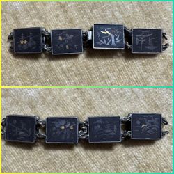 VINTAGE / ANTIQUE JAPANESE DAMASCENE BRACELET HANDMADE ARTISAN GOLD SILVER