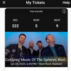 1 ONE Coldplay Ticket 7/26