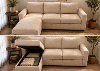 Sleeper Sofa with Reversible Chaise and Storage