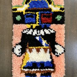 Vintage Kachina Design Latch And Hook Yarn Rug Style Wall Hanging