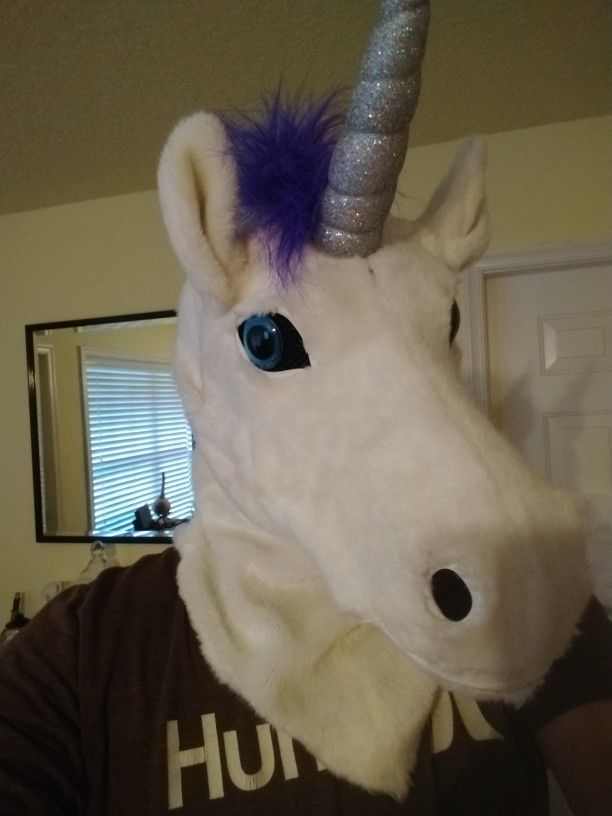 Unicorn Mask. Used And Very Funny Because The Mouth Moves When You Talk.