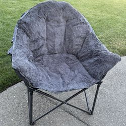 ALPHA CAMP Plush Moon Saucer Chair with Carry Bag - Supports 350 LBS, Gray