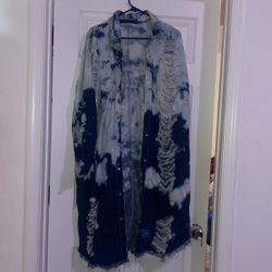 denim long trench jacket