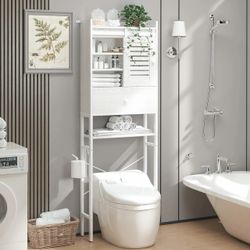 Over-the-Toilet Storage Cabinet – White, Sliding Barn Door