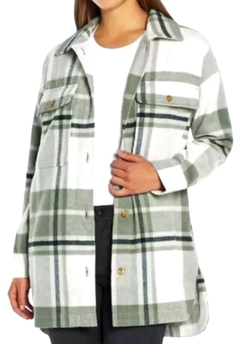 Banana Republic Ladies' Structured 4 Pocket Button Shacket In Green Gianna Plaid