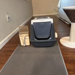 Litter Box, Litter Scoop, With Litter Mat, And Espresso Martini Cat Tree 