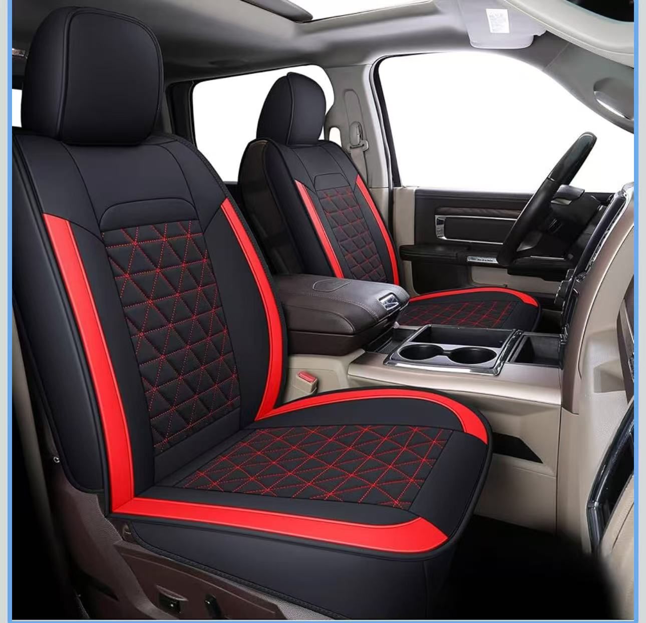 Car Seat Covers Full Set, Leather RAM 1500 Seat Covers Protectors Compatible with 2002-2025 Dodge RAM 1 3500 Crew Double Mega Quad Cab with Fl
