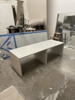 Twin Waterfall White Carrera Marble  Minimal Coffee Tables 