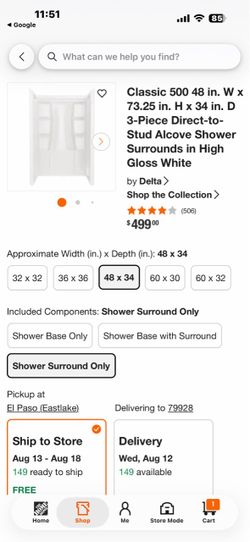 Delta Classic 500 Tile 48 in W 73.13 in H 34 in D Three piece Direct-to-stud Alcove Shower Wall Surround in High Gloss White