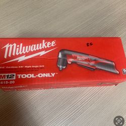 Milwaukee New 3/8” Right Angle Drill M12