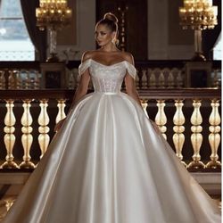 Off The Shoulder Satin, Sparkly Sequin A-Line Sweep Train Formal Dress