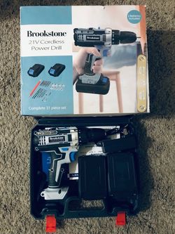 Brookstone 21V Cordless Power Drill Set BR-PWRDRL-300 Complete like new