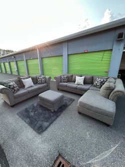 Gray 4-Piece Living Room Set – Sectional, Loveseat, Chaise & Ottoman *DELIVERY*