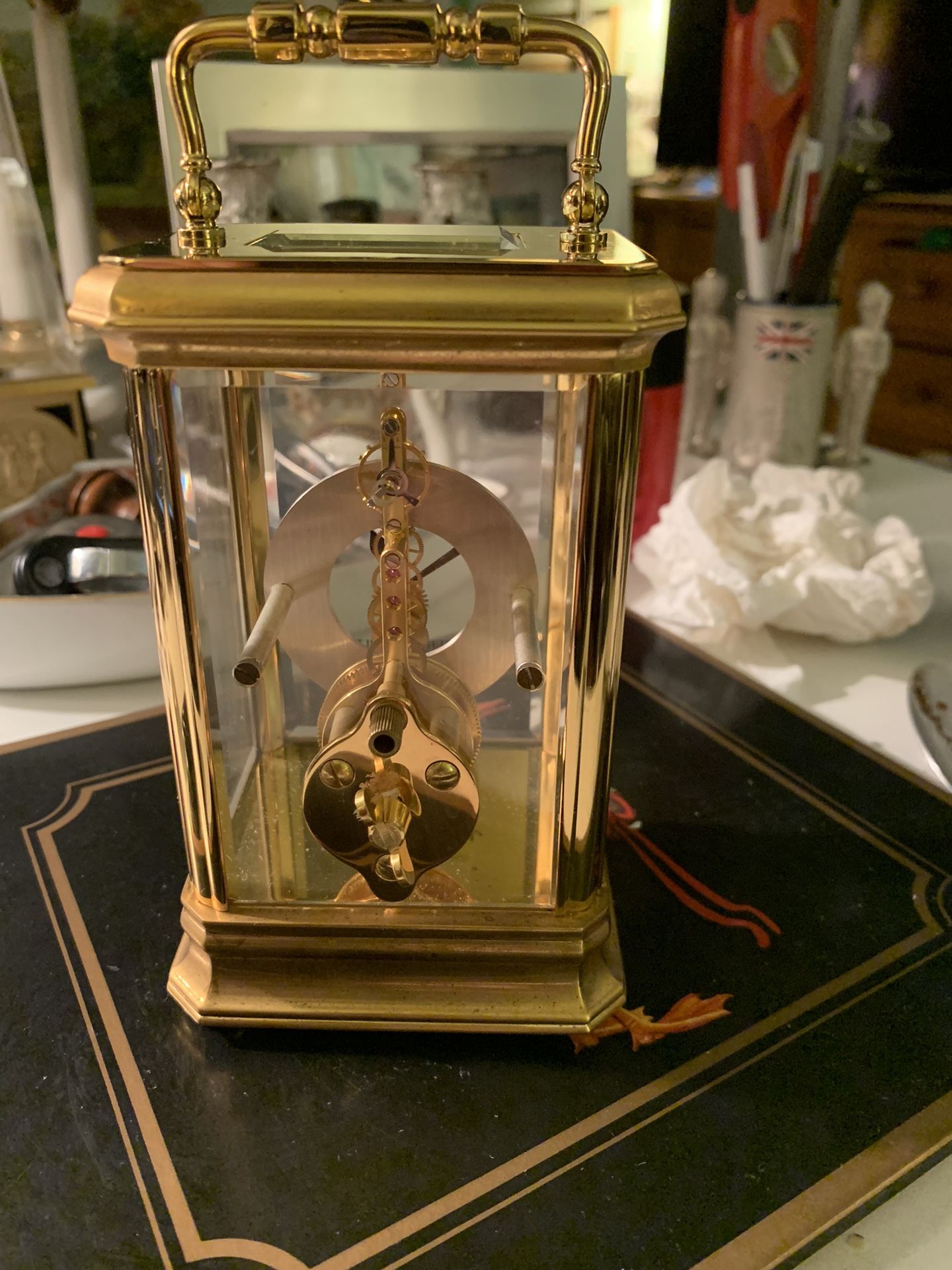 Rare Jaeger LeCoultre Swiss Carriage Clock Skeleton Baguette Inline 8 Day