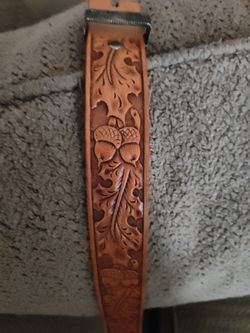 Tooled Leather Belt with Acorn Floral Design