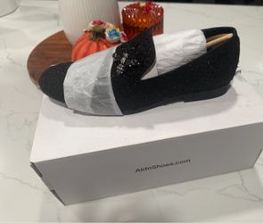 Aldo Black Glitter Slip-On Loafer with Embellishment. Prom/Hoco/Wedding