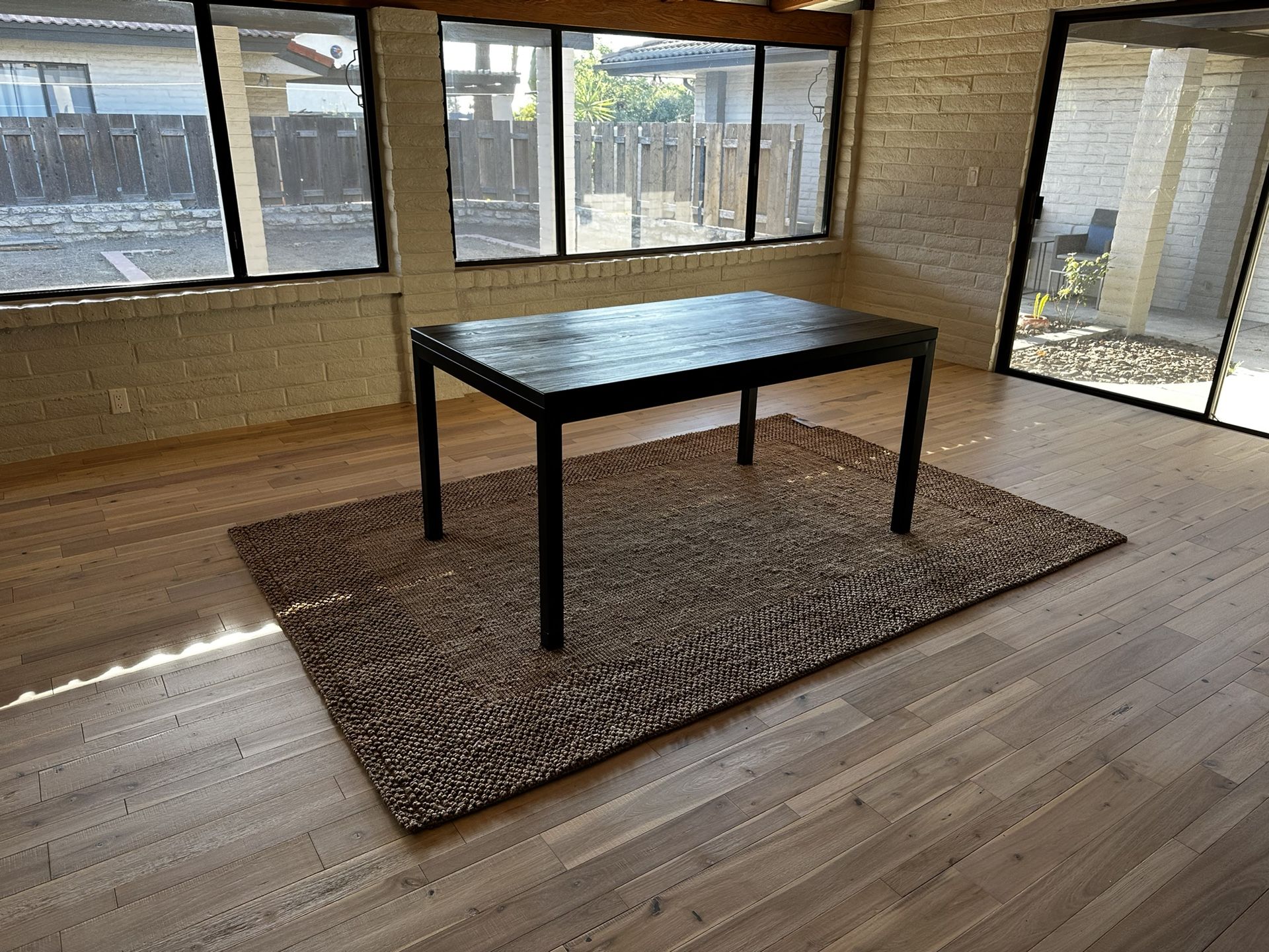 Crate and Barrel Parsons Dining Table & Lowe Leather Dining Chairs