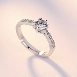 New Adjustable Sterling Silver Cubic Zircona Ring