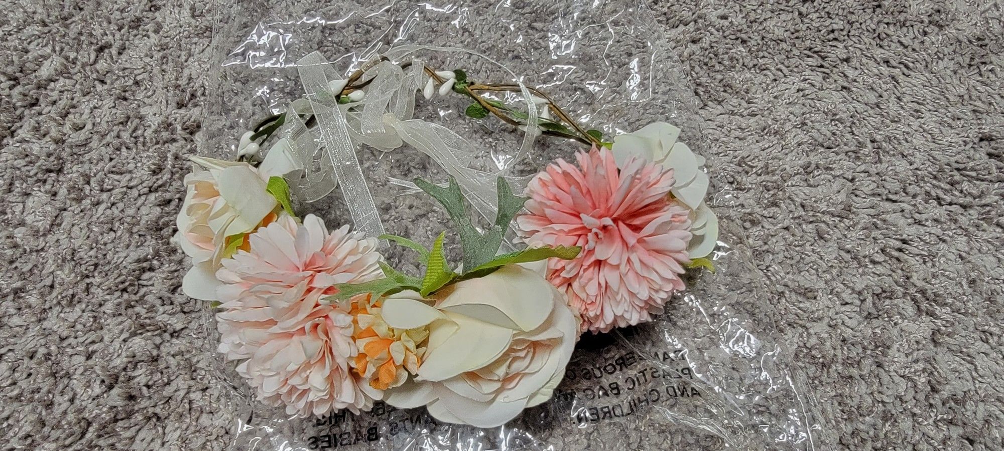 Floral Crown Hair Wreath Leave Flower Headband with Adjustable Ribbon

