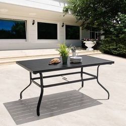 NEW NUU GARDEN Outdoor Rectangle Powder-coated Iron Dining Table with 1.57'' Umbrella Hole