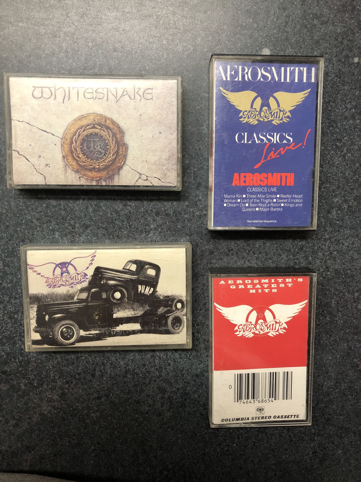 Aerosmith and Whitesnake Cassettes - titles are pictured