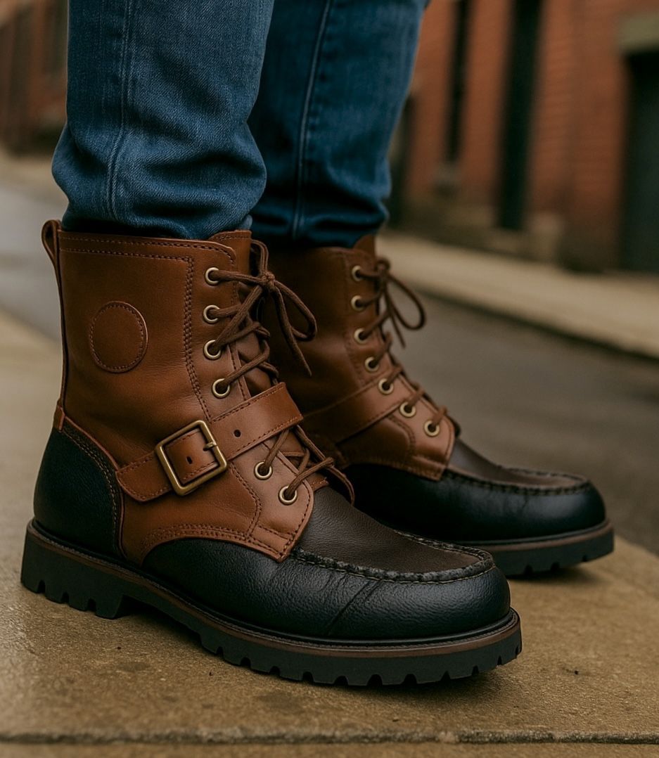 Polo Ralph Lauren Weybrook Size 10.5 Boots Brown Leather Lace Up 11431