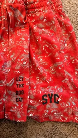 SYC Savage Yet Civilized Wolf Print Mesh Athletic Shorts Mens L Red