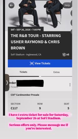 Usher and Chris Brown - RnB Tour 1 x ticket for sale