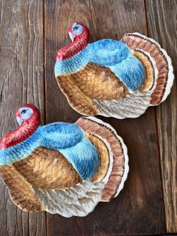 Rare to find, Vintage Maxcera Otagiri-like Ceramic Turkey Plates (pair)