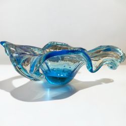 Blue Art Glass Freeform Decorative Bowl