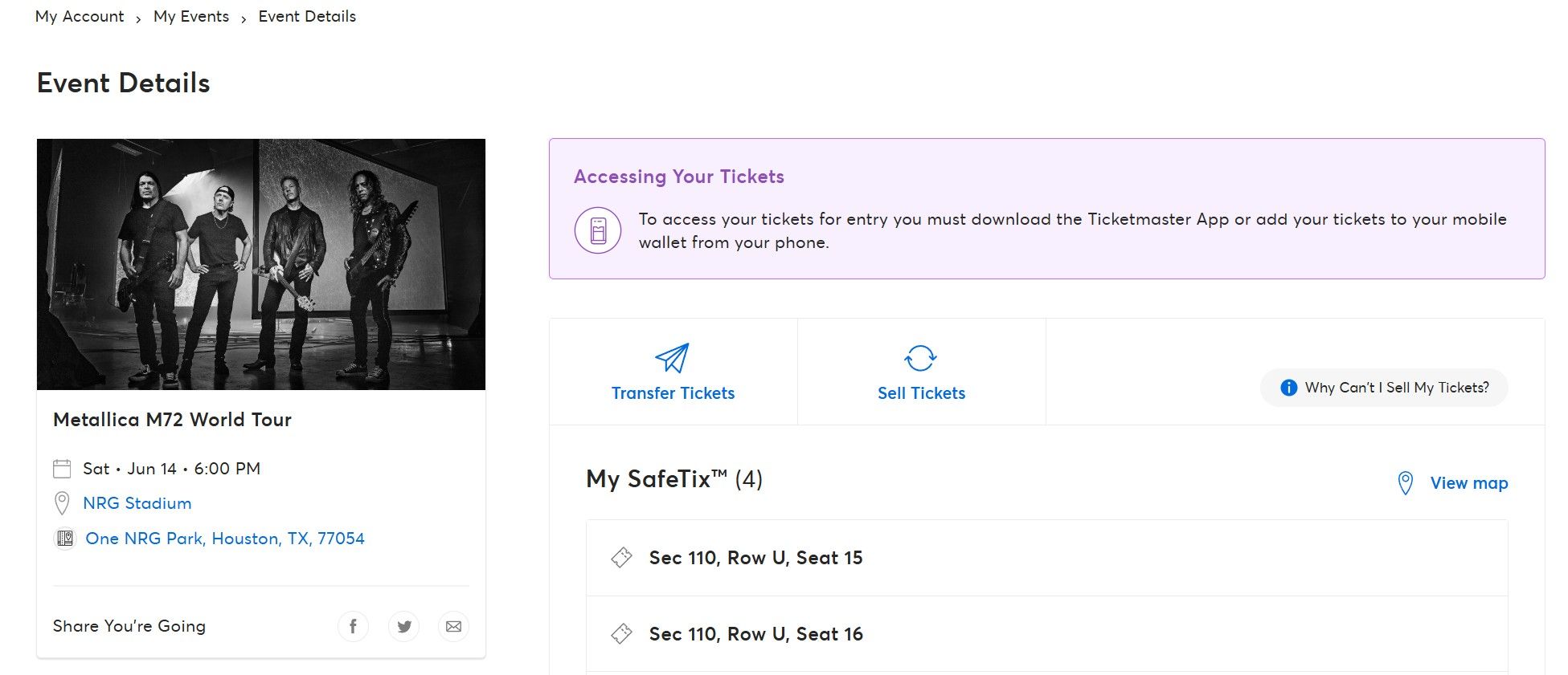 Metallica + Pantera Concert Tickets (2 Tickets)