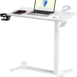 FLEXISPOT Medical Adjustable Overbed Bedside Table with Wheels Pneumatic Mobile Standing Desk Laptop Desk Rolling Computer Cart Movable Overbed Table 