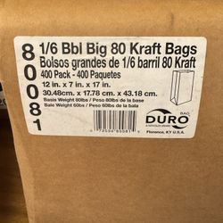 Grocery Brown Paper Bag: 12 in Wd, 7 in Dp, 17 in Ht, 1/6 BBL, 80 lb Basis Wt, Kraft, 400 PK