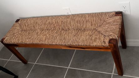 Woven Rush Seat Wooden Bench – 46” x 17”