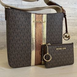 Michael Kors Small Brown Messenger Crossbody And Coinpouch