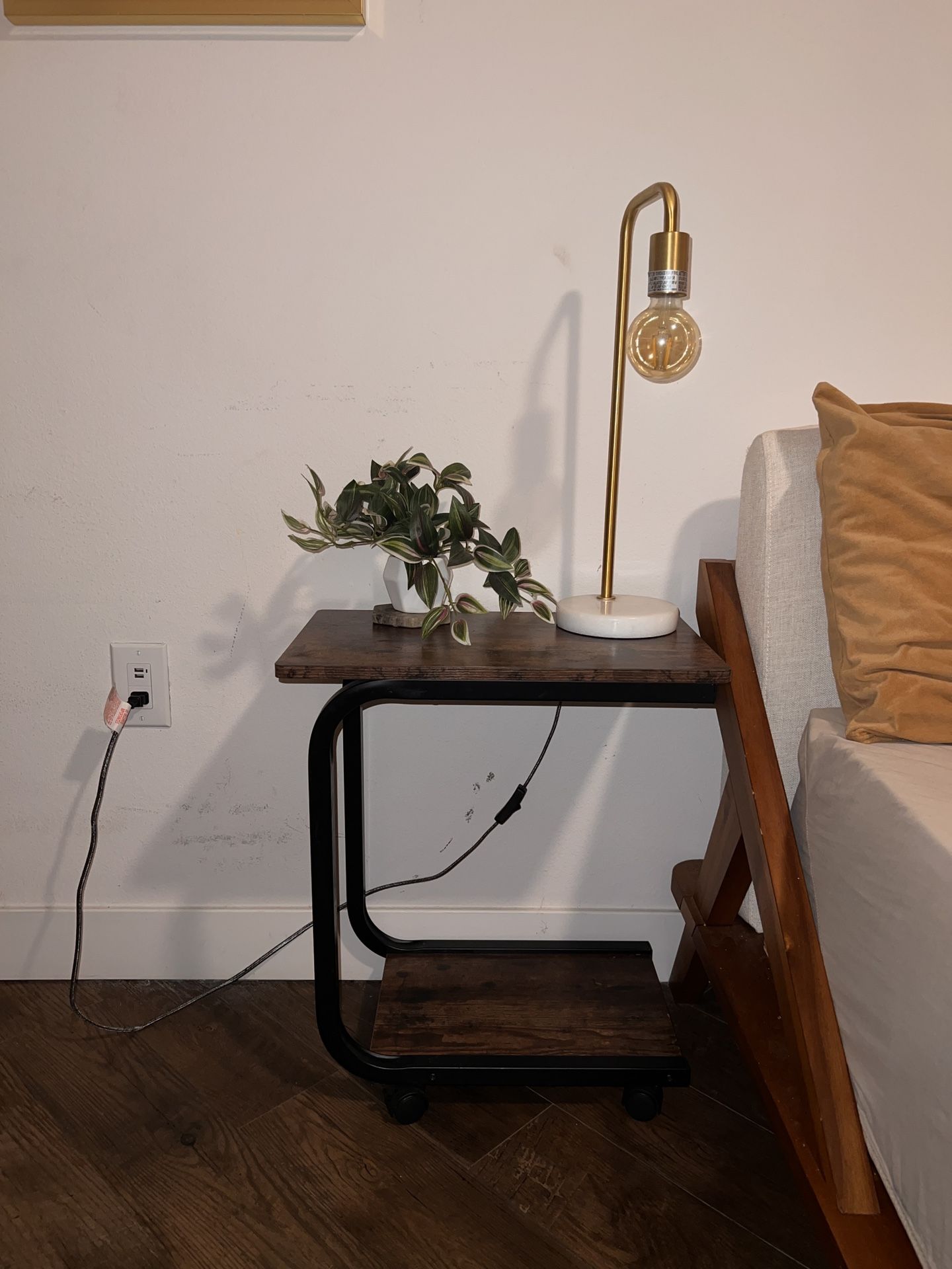Wooden End Table W/ Wheels