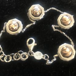 Beautiful Sterling Silver With Gold Spinning pieces Maker Marked Bracelet-Made Italy-Adjustable From 7-8”