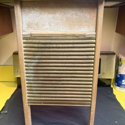 Great Old, Antique Wood And Brass Washboard Decor