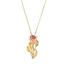 Yellow Gold Rose Charm Necklace with Intricate Floral Details