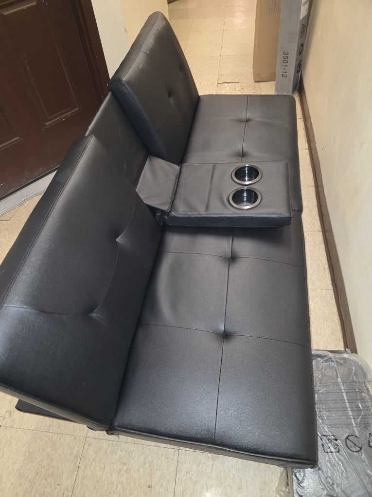 Black Leather Futon Hardly Used Basically New
