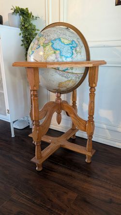 Floor Standing World Globe on Wood Stand