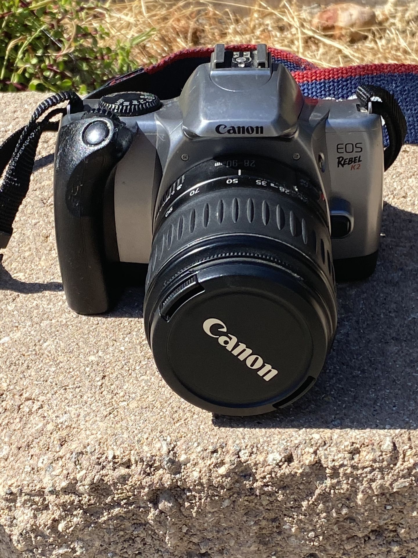 Canon EOS Rebel K2 Film Camera with 28-90mm Lens and Strap